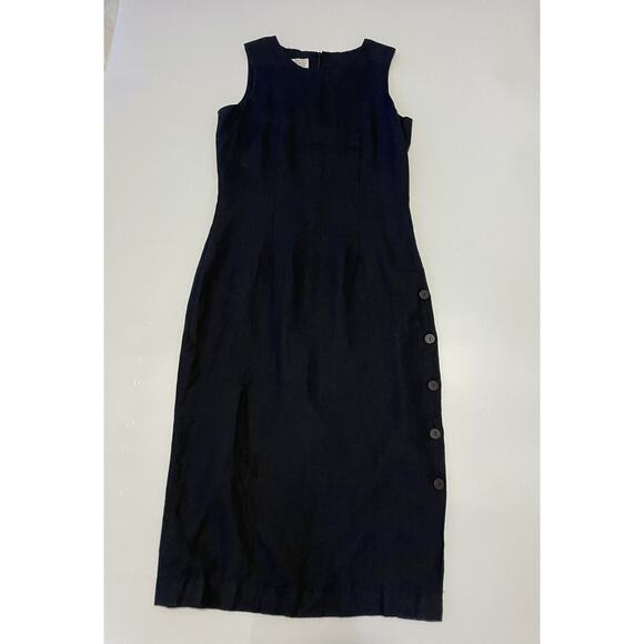 Talbots Women’s Size 6 Irish Linen Sheath Black Classic Dress Buttons - Picture 1 of 7